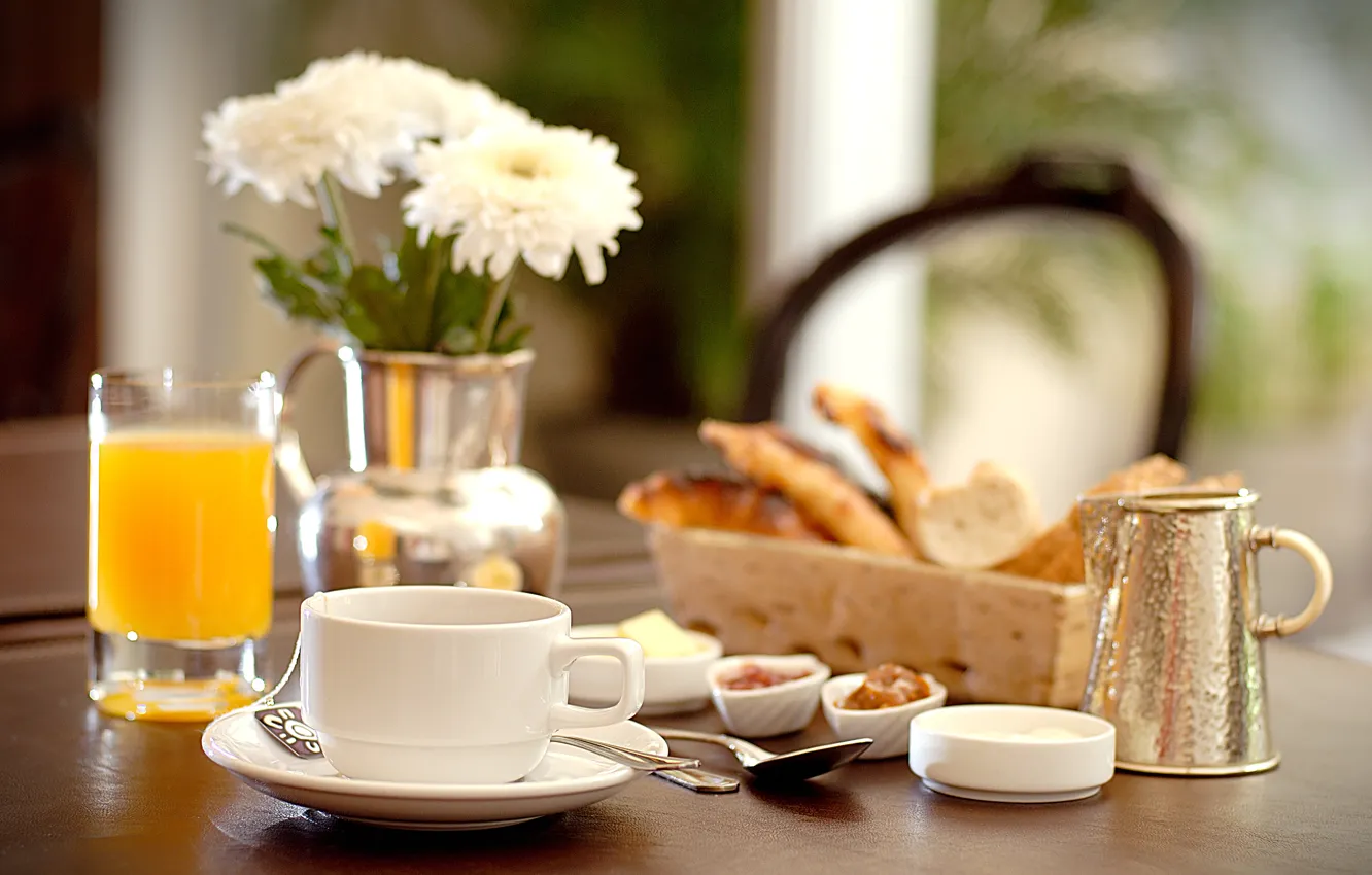 Фото обои чай, завтрак, печенье, сок, juice, tea, cookies, Breakfast
