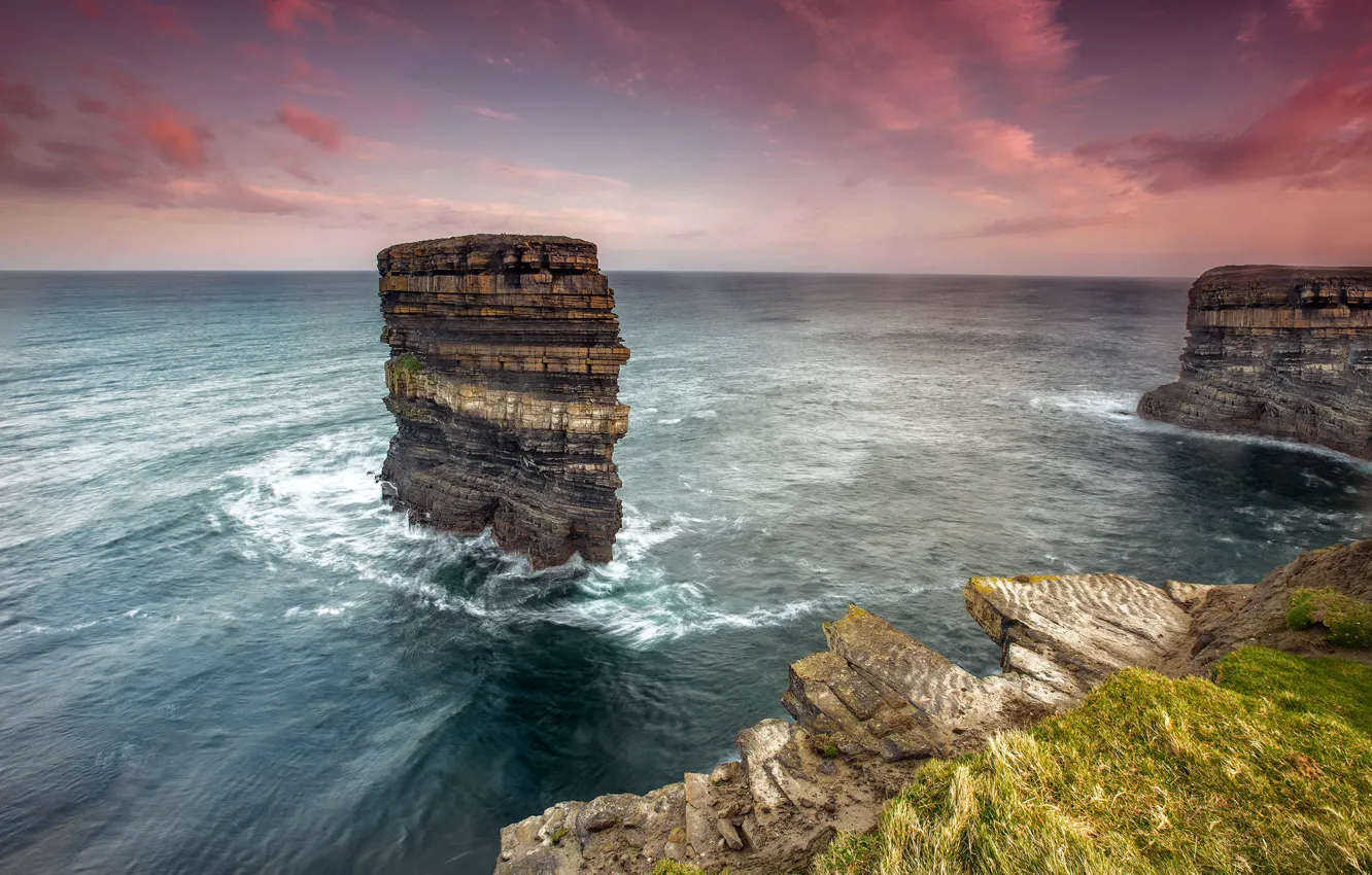 Фото обои море, скалы, берег, Ireland, Co Mayo, Dun Briste Seastack