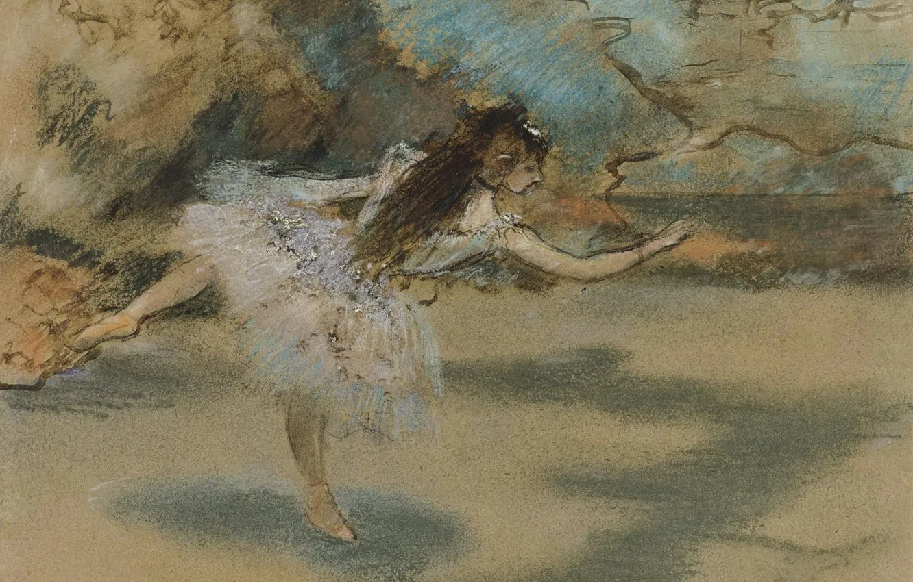 Фото обои девушка, картина, балет, Эдгар Дега, Edgar Degas, Танцовщица Стоящая на Пуантах