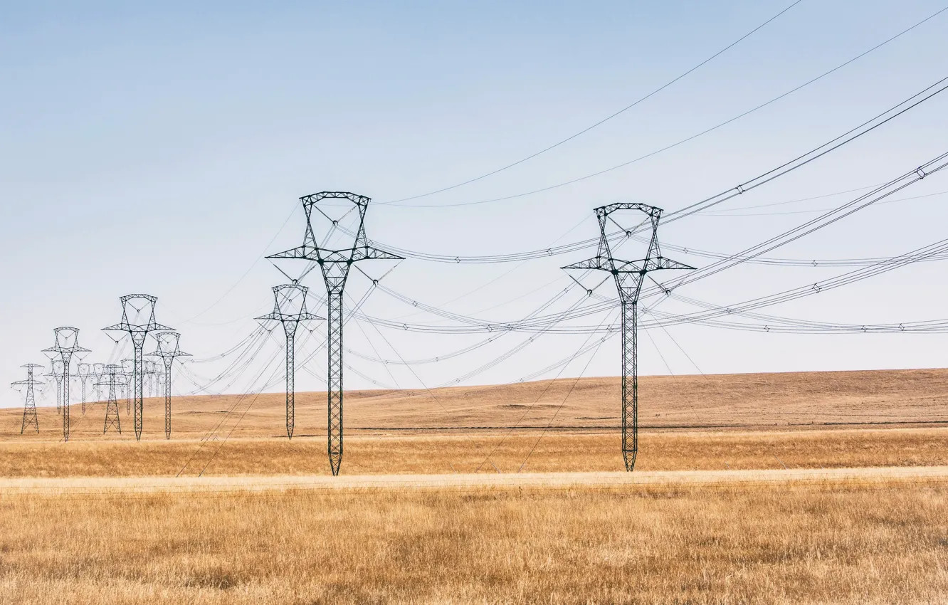 Фото обои поле, небо, лэп