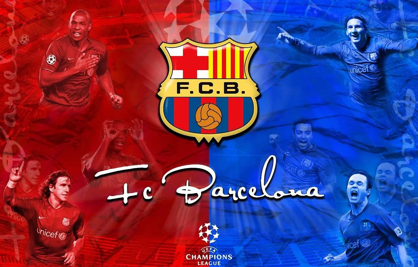 Фото обои wallpaper, sport, logo, football, FC Barcelona, players