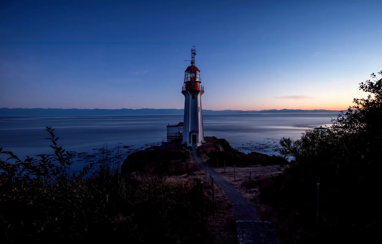 Фото обои море, закат, побережье, маяк, вечер, Канада, Sherringham Point