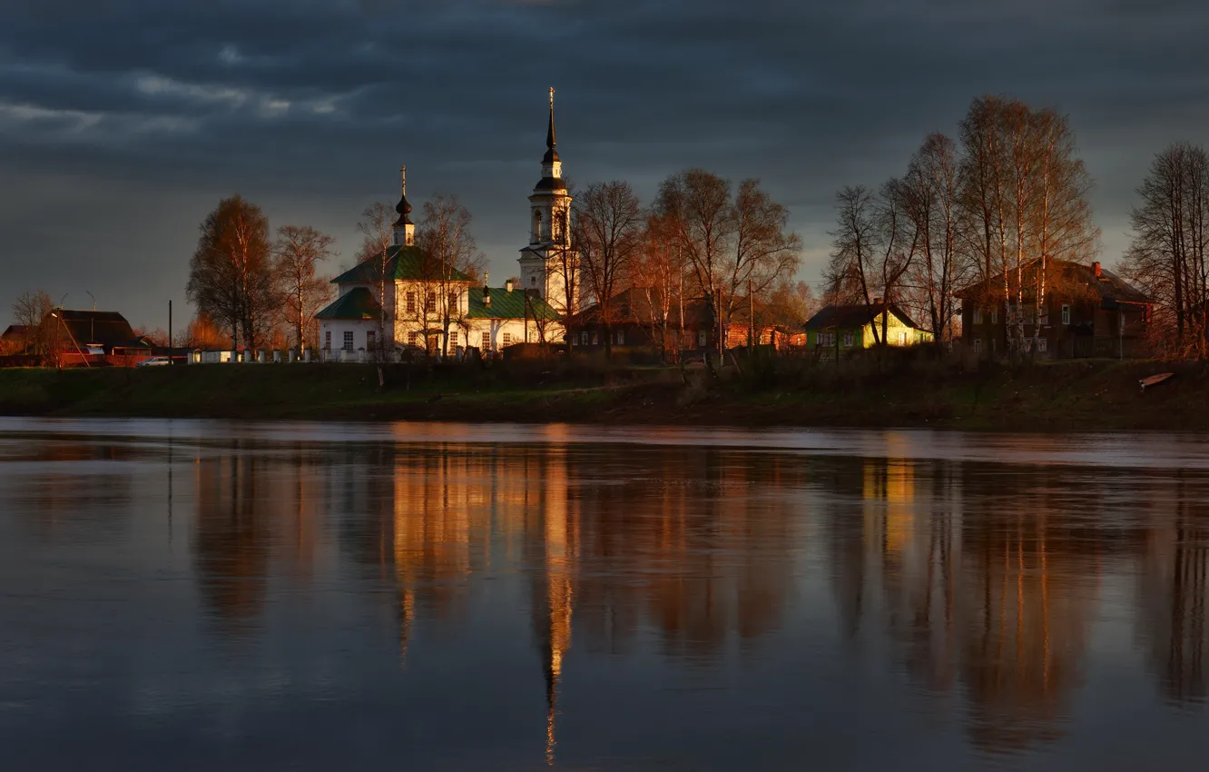 Фото обои река, храм, Кострома, Костромская губерния