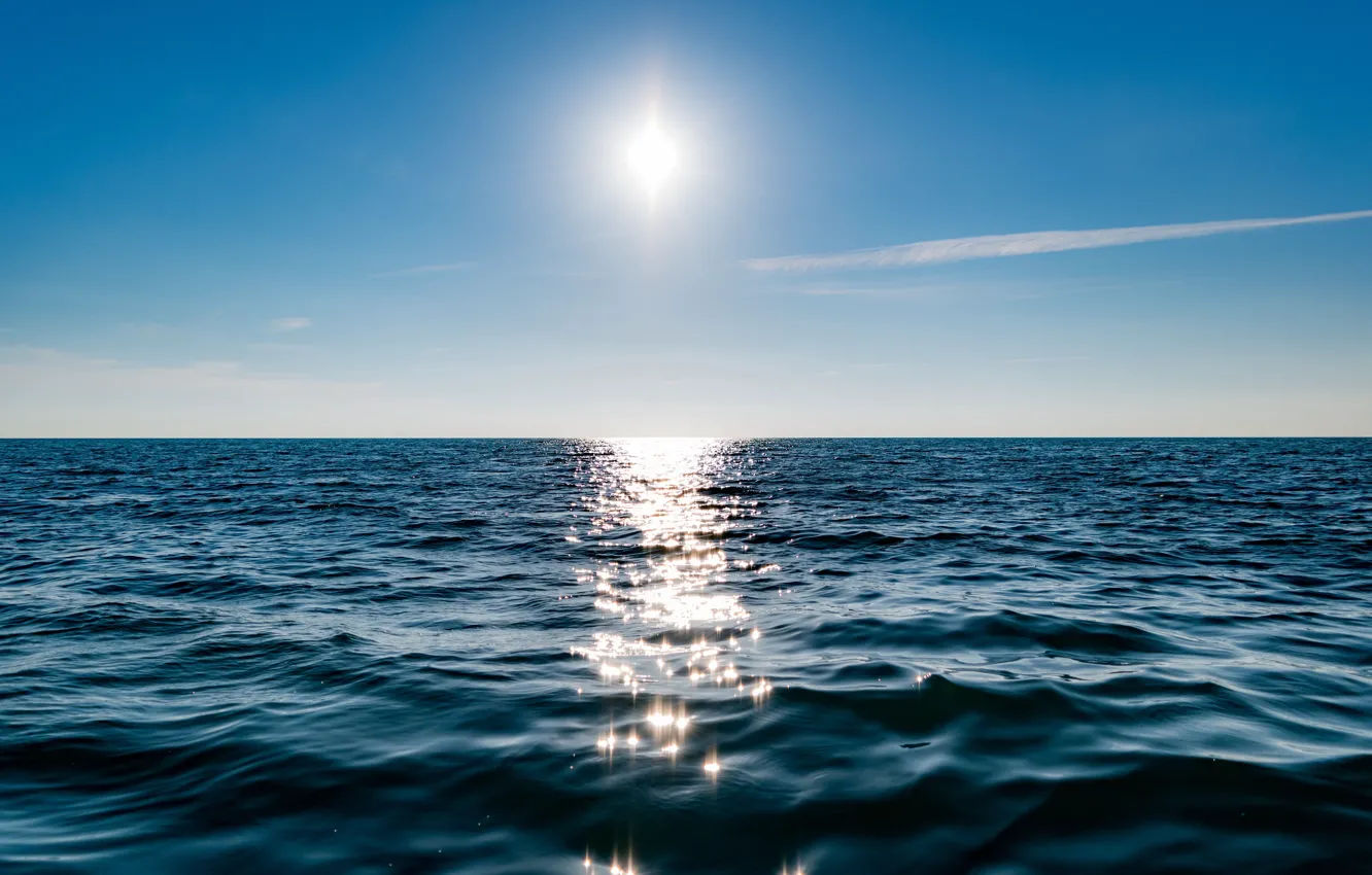 Фото обои море, небо, вода, солнце, свет, глубина, горизонт, relax