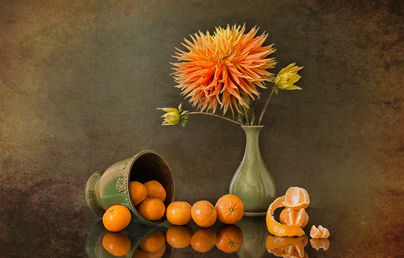 Фото обои фантазия, натюрморт, пион, мандарины, Oranges