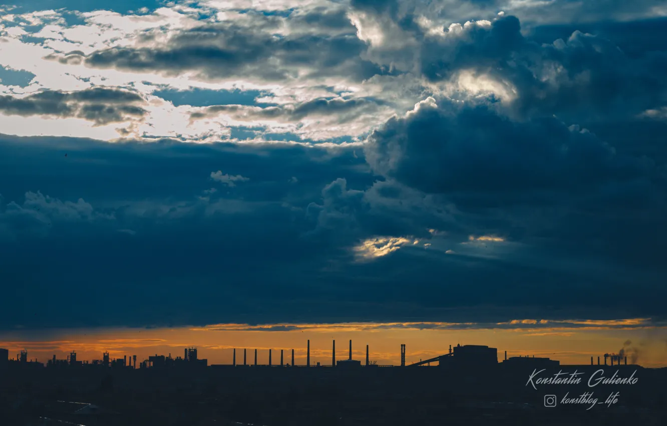 Фото обои закат, завод, вечер, Украина, закат солнца, Алчевск, АМК