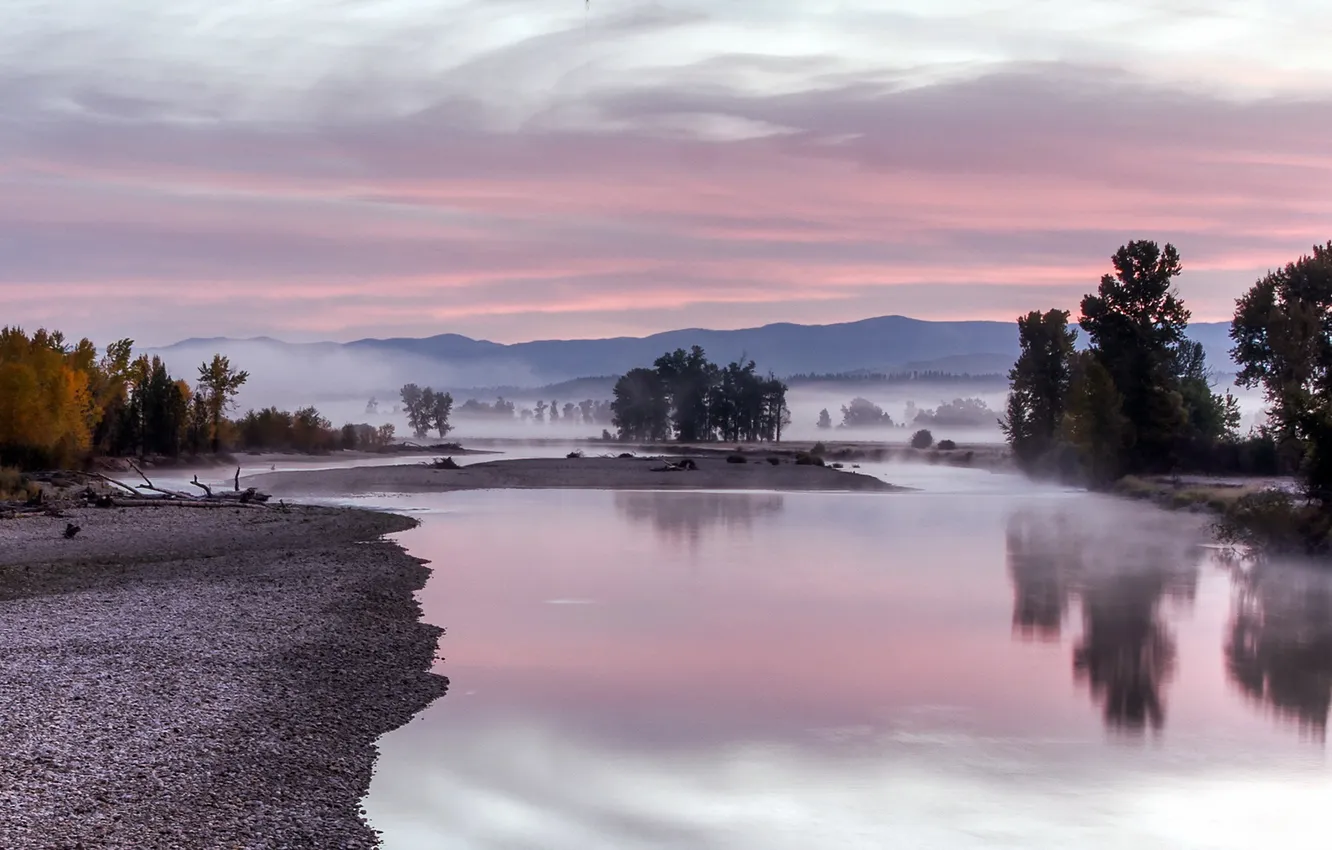 Фото обои пейзаж, туман, утро, Bitterroot River