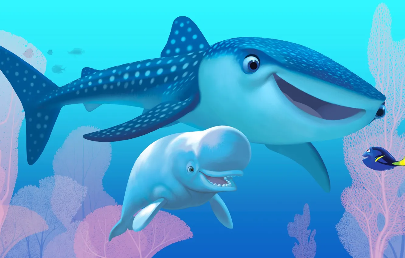 Фото обои white, Pixar, sea, ocean, water, cartoon, friendship, shark