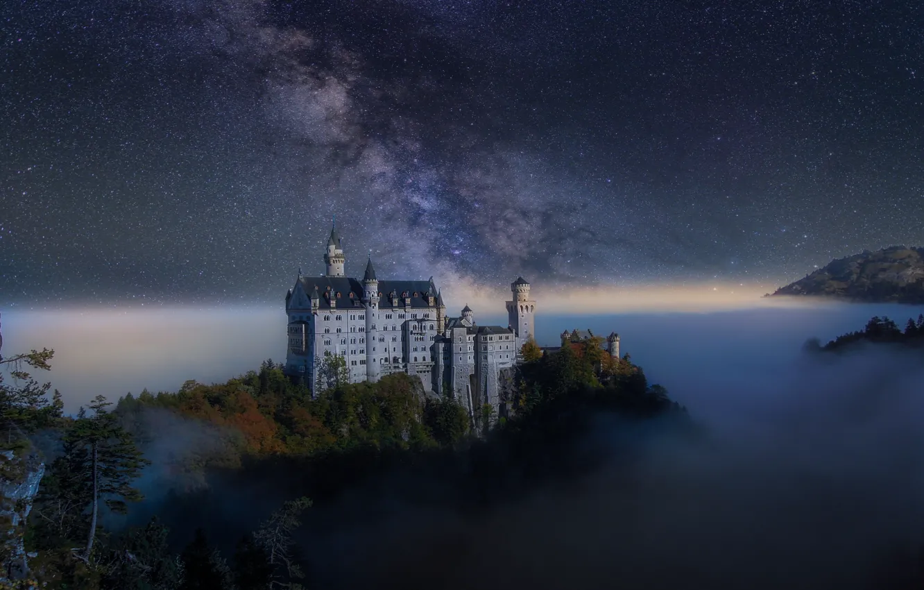Фото обои небо, ночь, замок, Германия, млечный путь
