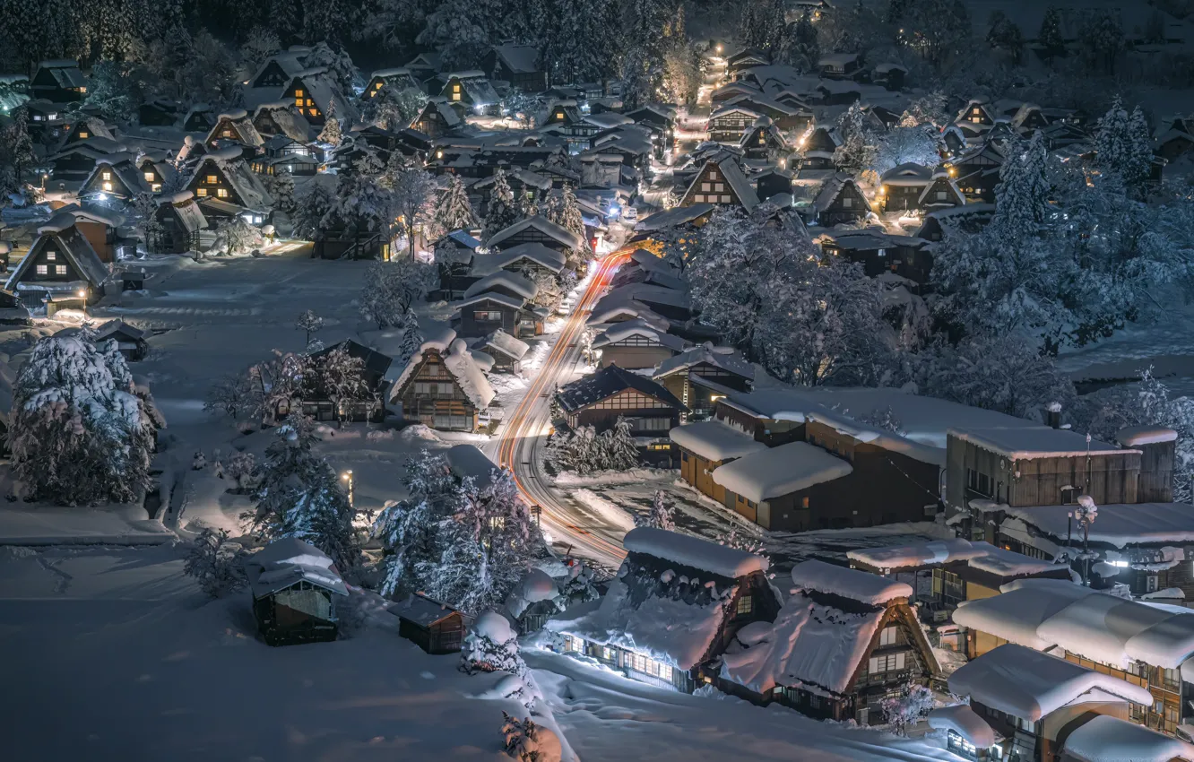 Фото обои зима, Япония, деревня, Japan, winter, village, Сиракава, Shirakawa