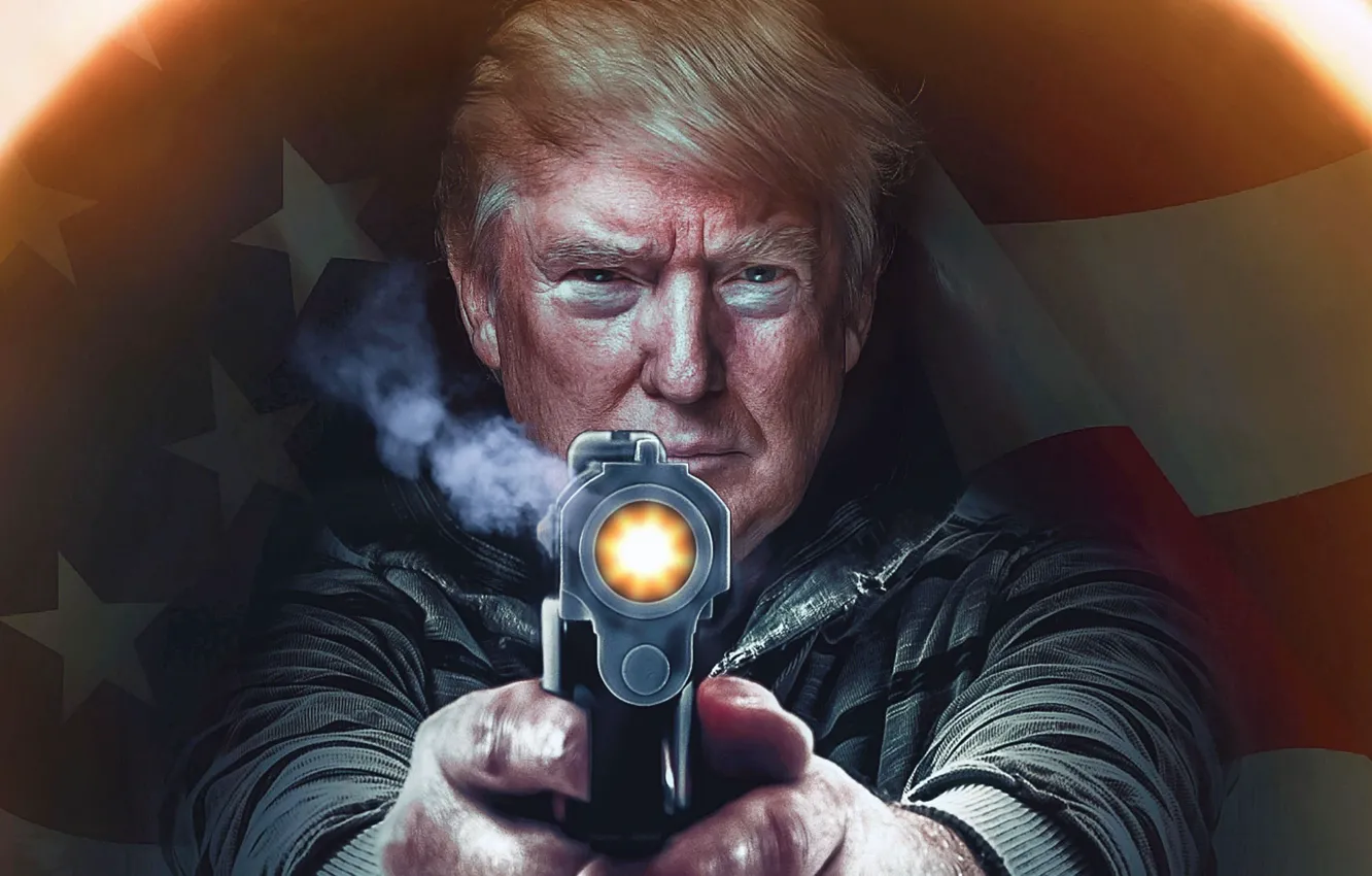 Фото обои Gun, Men, Donald Trump