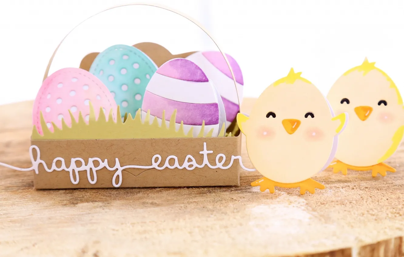 Фото обои праздник, цыплята, яйца, весна, пасха, happy, Easter, eggs