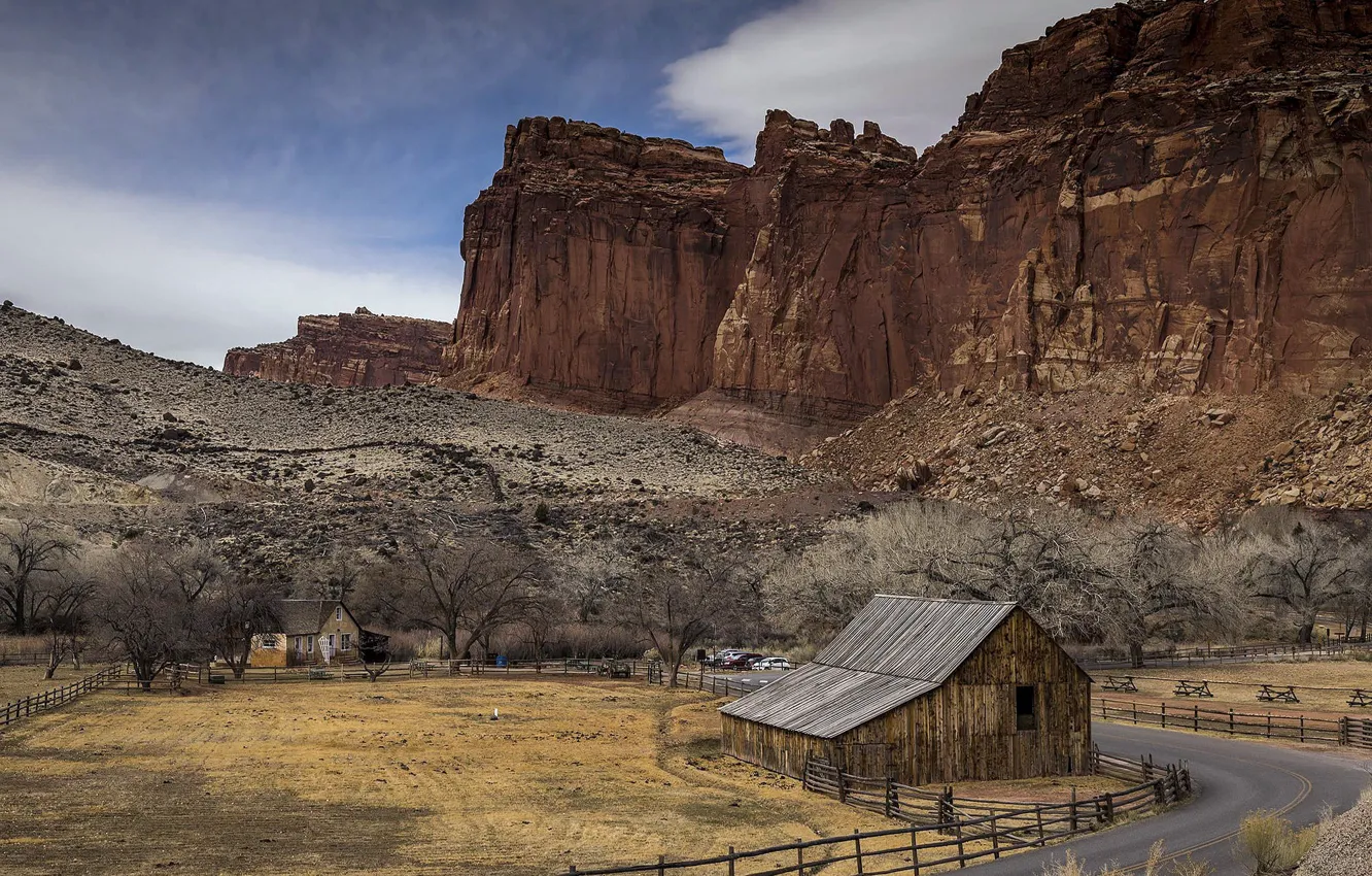 Фото обои дорога, горы, дом, United States, Utah