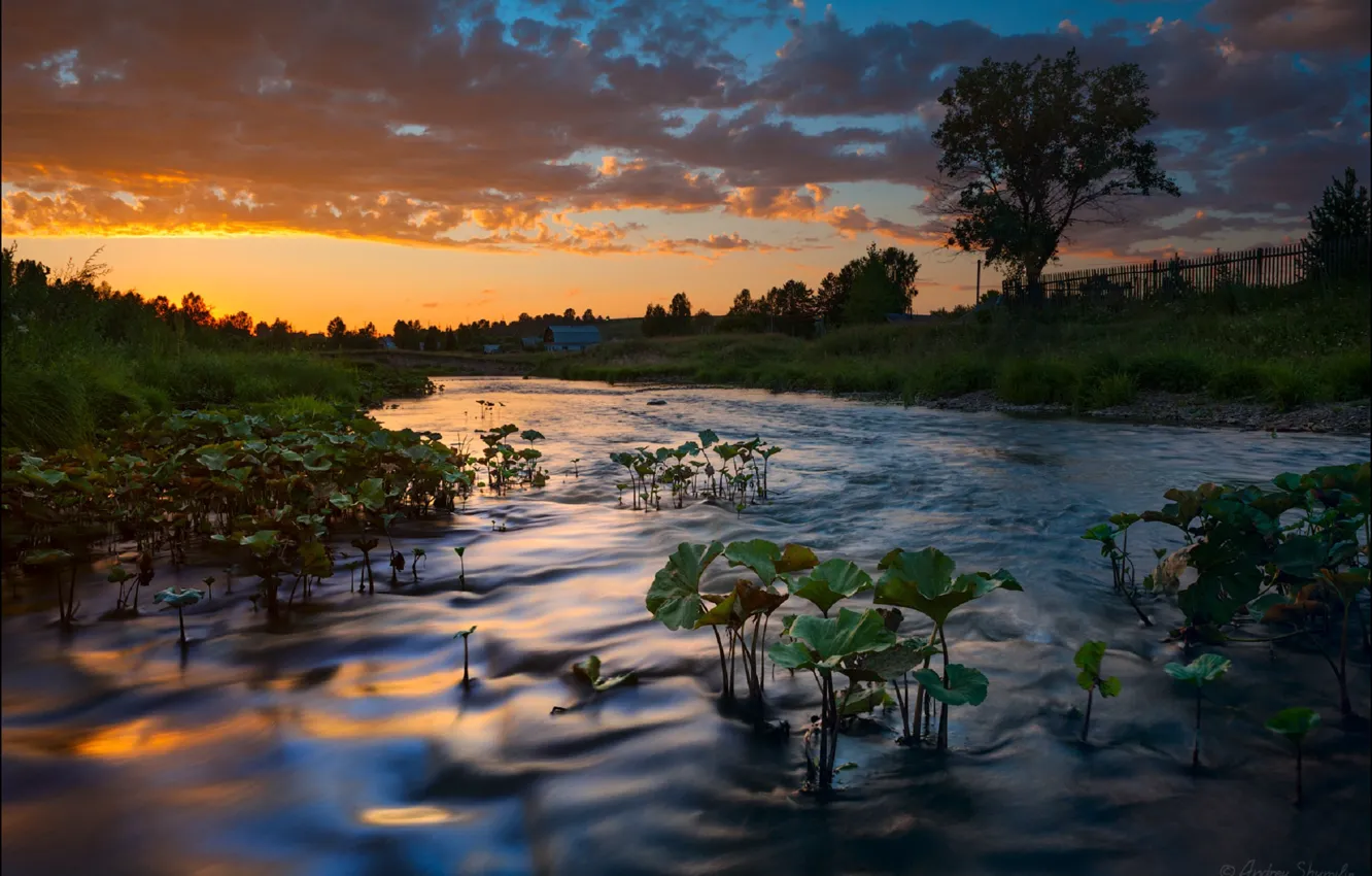Фото обои небо, река, вечер, Андрей Шумилин