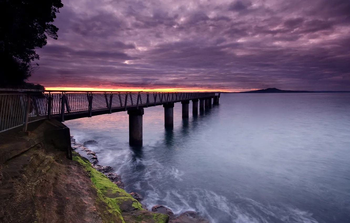 Фото обои мост, берег, утро, Окленд