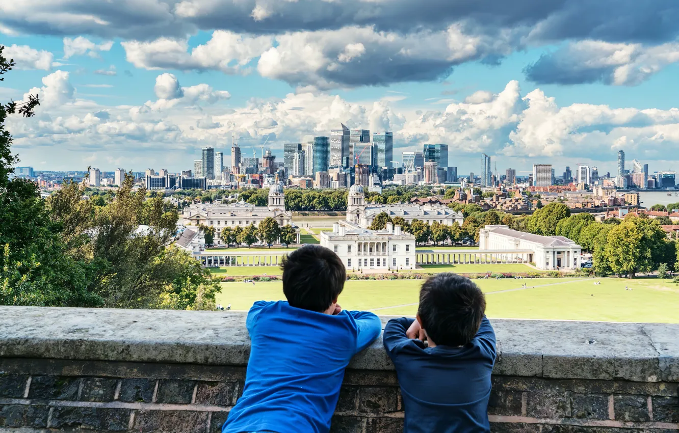 Фото обои Англия, Лондон, Дети, Двое, London, England, Greenwich Park, Национальный морской музей