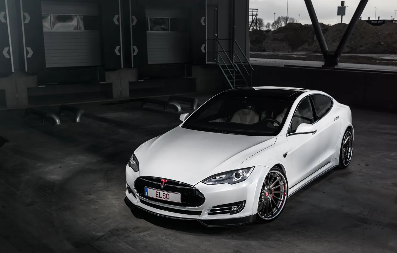 Фото обои Белый, Front, White, Tesla, Тесла, Model S, Спереди, Электромобиль