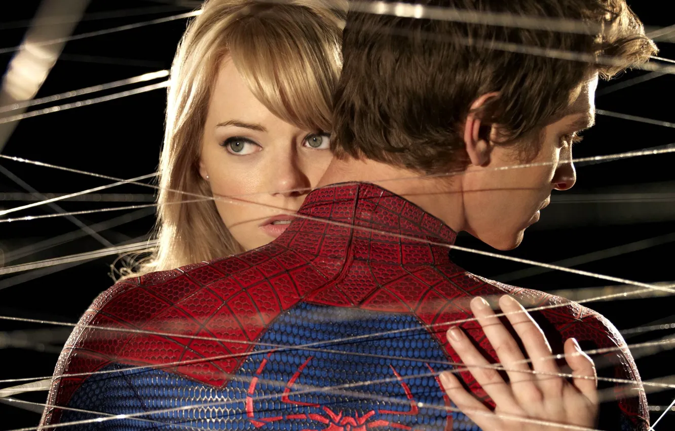 Фото обои spider man, web, the amazing spider man, gwen stacy