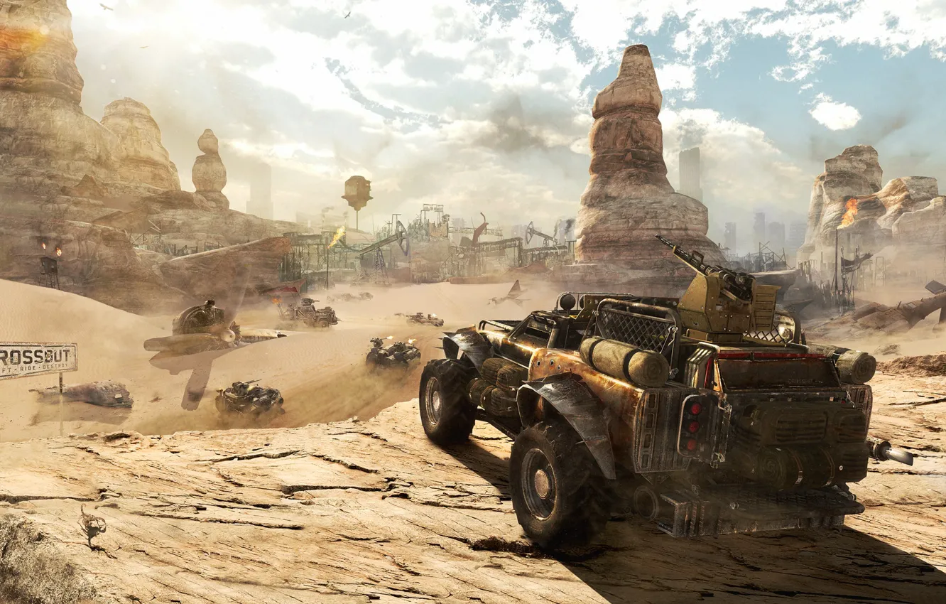 Фото обои горы, пустыня, автомобили, Sandy valley, CROSSOUT