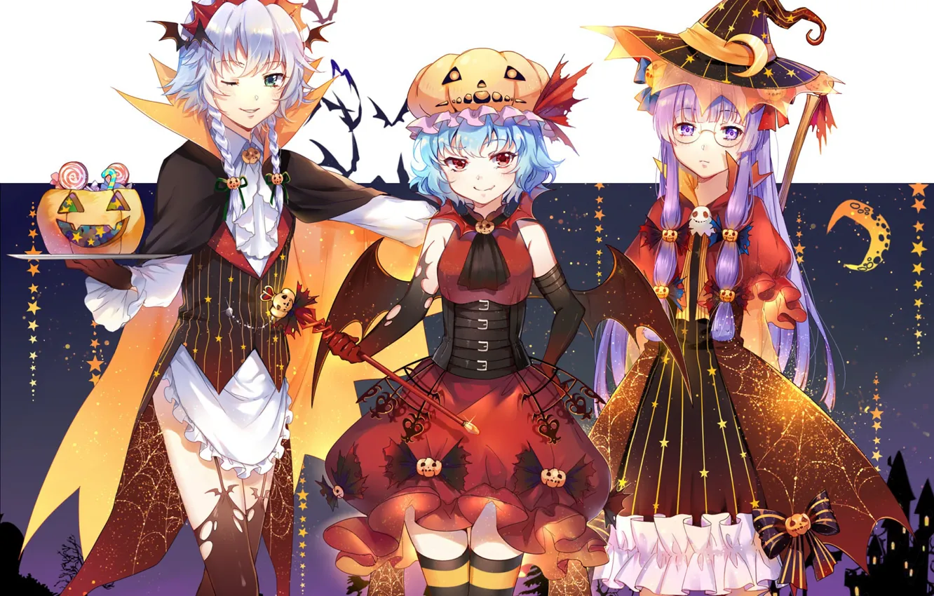 Фото обои девушки, праздник, аниме, арт, touhou, хеллоуин
