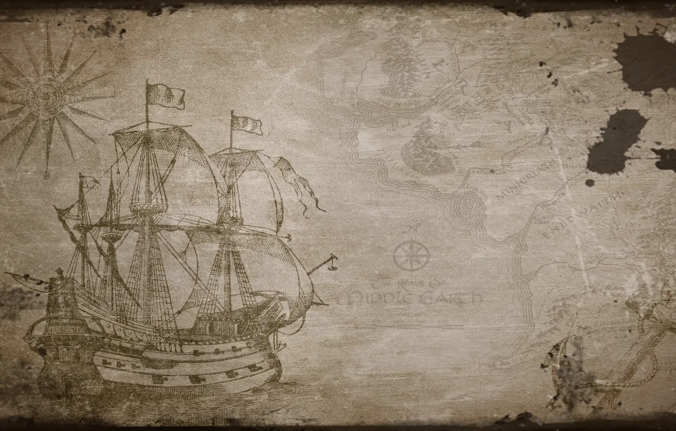 Фото обои sea, retro, map, boat, old maps, Treasure map