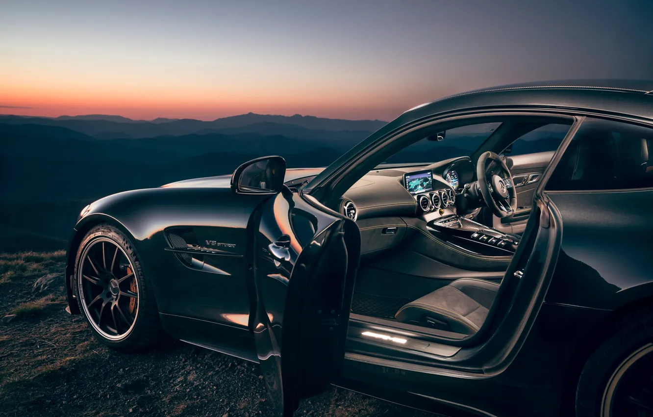 Фото обои закат, Mercedes-Benz, вечер, салон, AMG, AU-spec, GT R, 2019