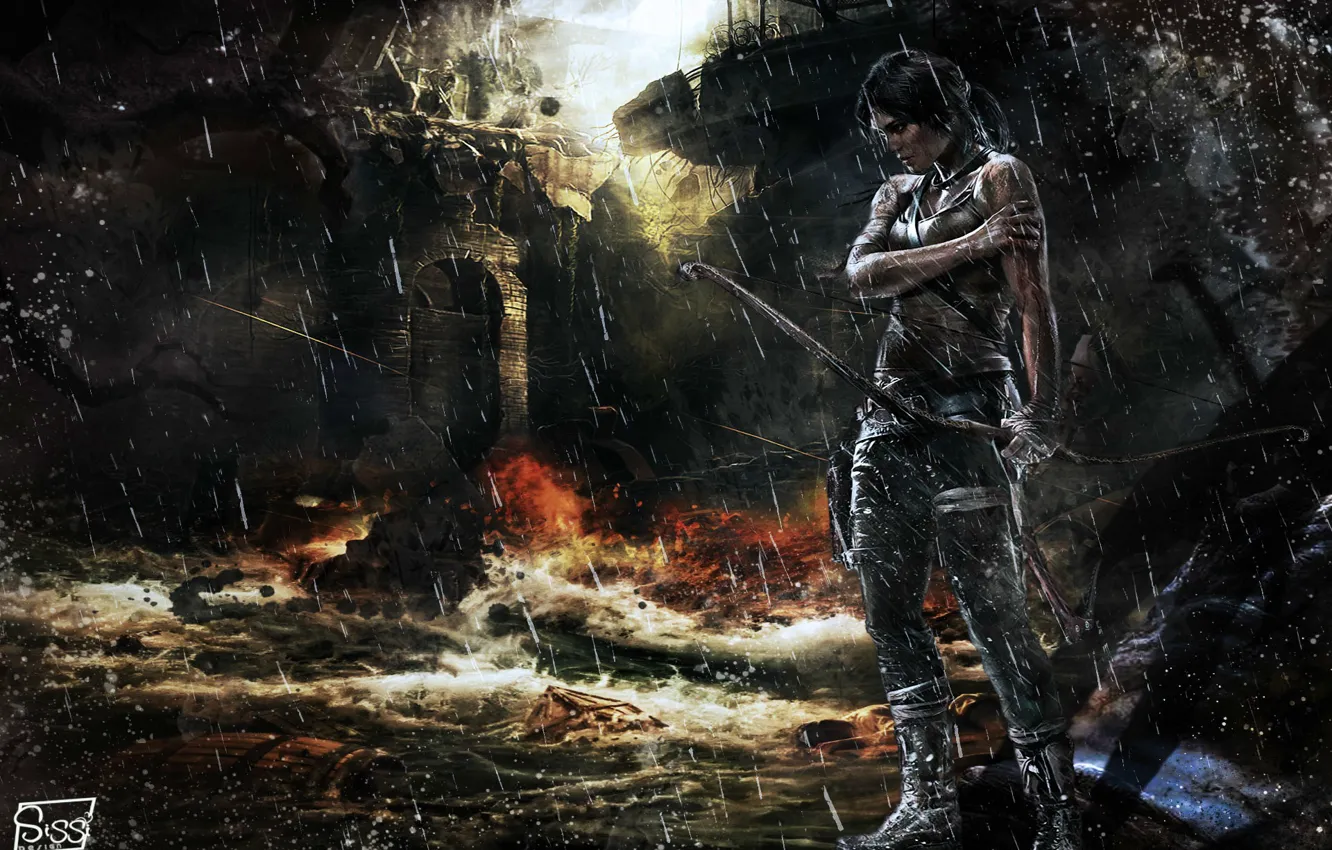 Фото обои кровь, наводнение, разрушение, боль, Лара Крофт, рана, Lara Croft, Tomb raider