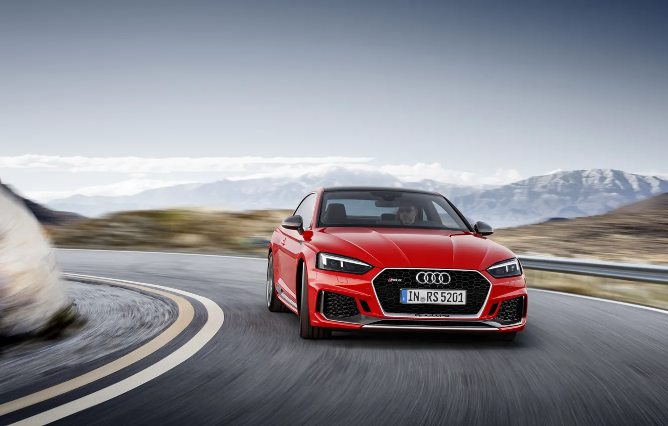 Фото обои Audi, German, Red, Speed, RS5, 2018, Road, Drive