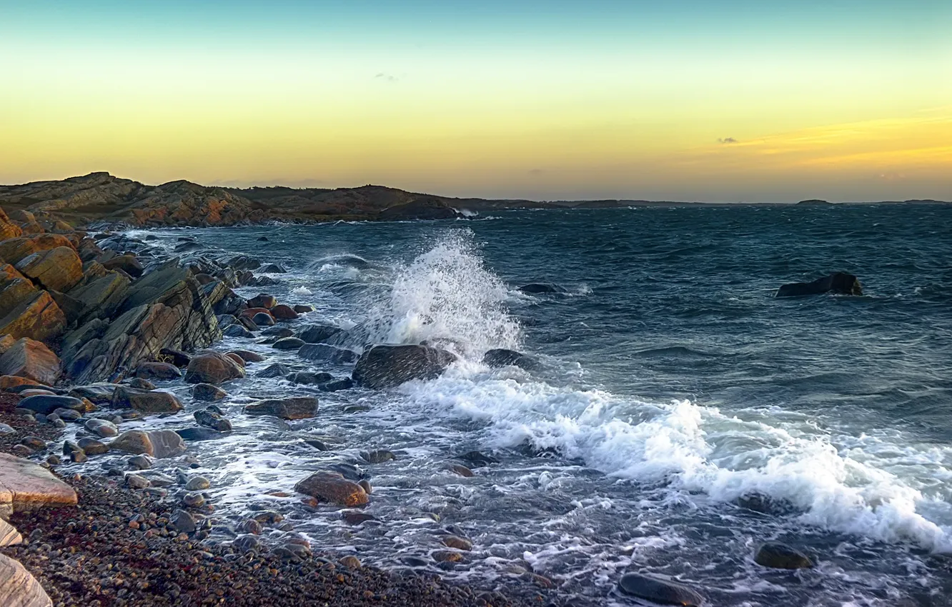 Фото обои море, волны, камни, побережье, Швеция, Sweden, Bua Strand, Varberg