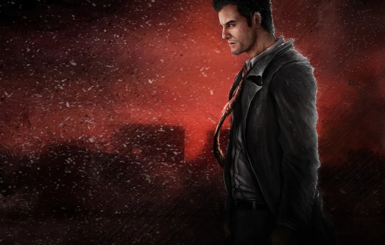 Фото обои дождь, арт, профиль, мужчина, Max Payne