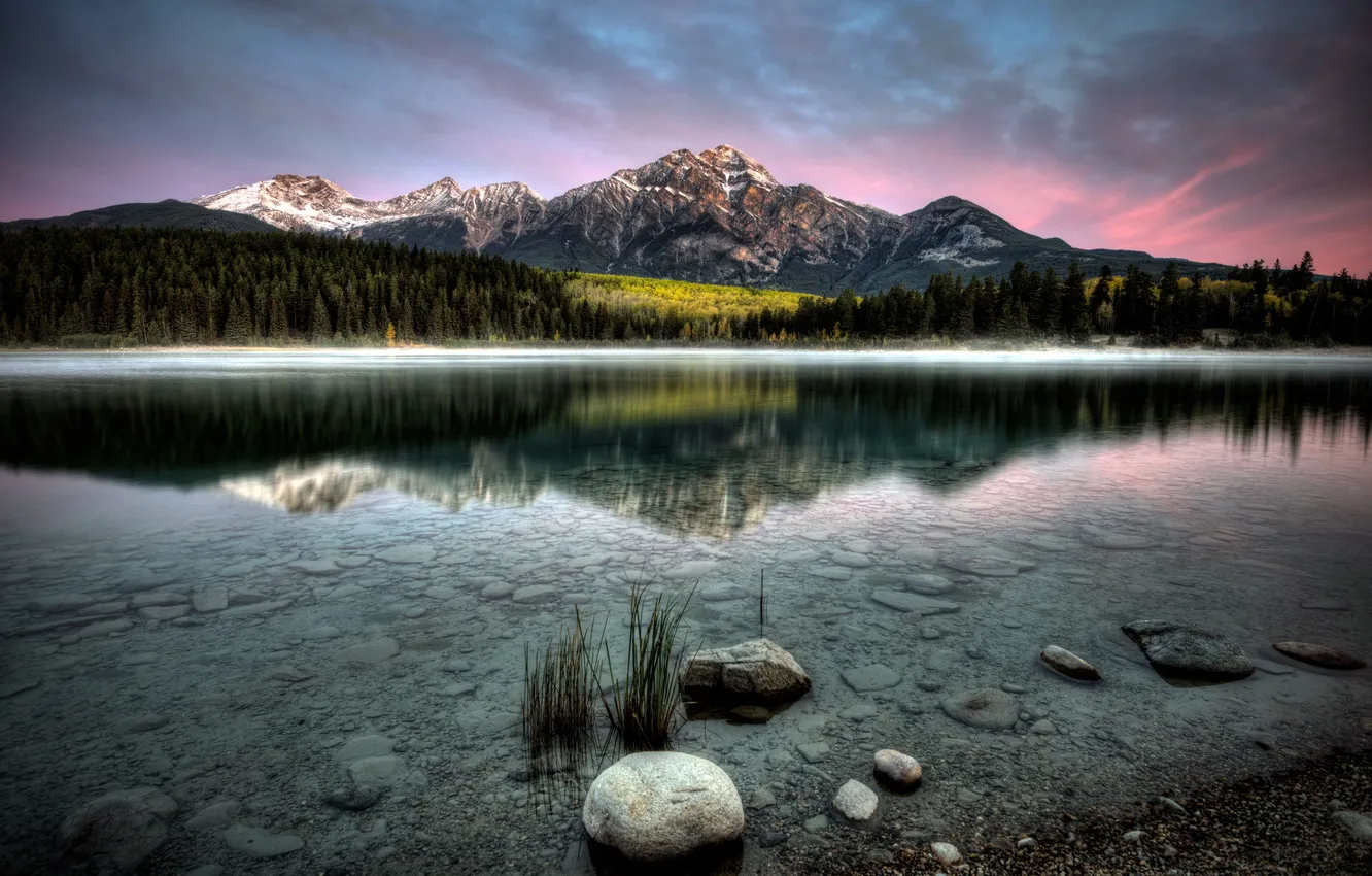 Фото обои пейзаж, закат, горы, озеро