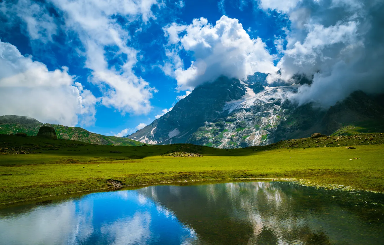 Фото обои landscape, nature, mountains, mountain, lake, lakes, meadow, natural