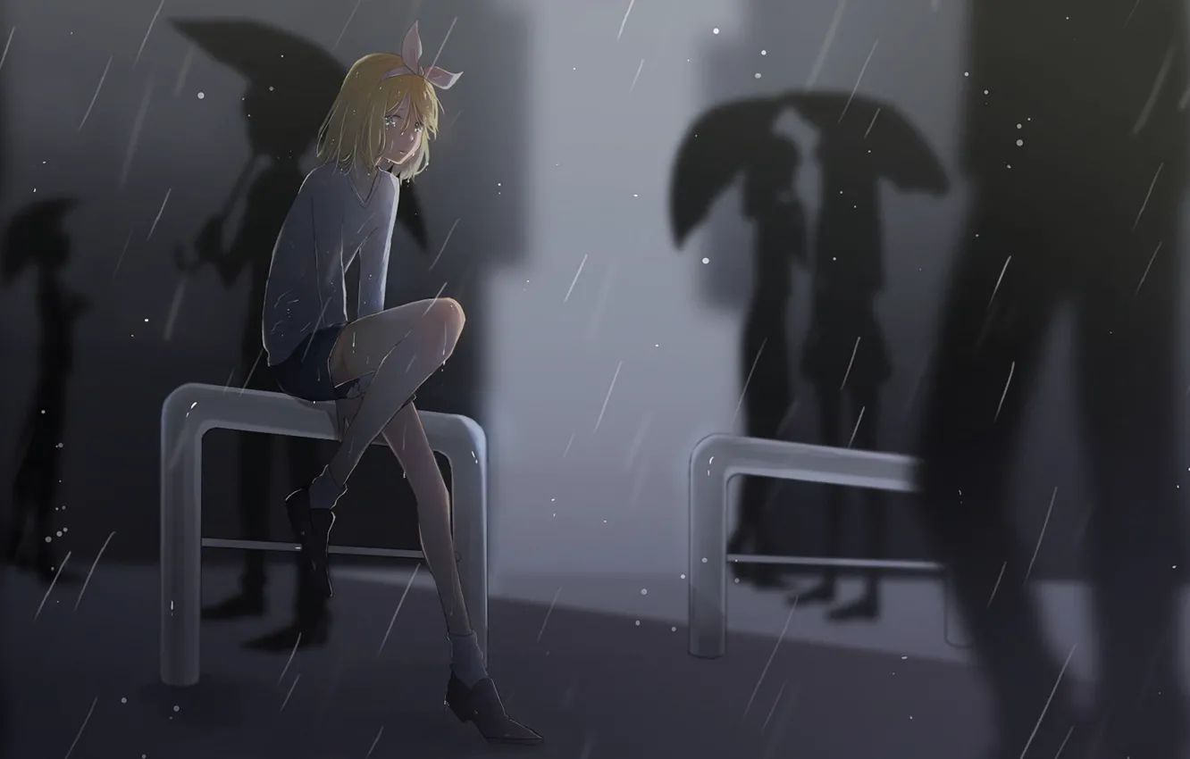 Фото обои девушка, дождь, аниме, арт, Vocaloid, Вокалоид