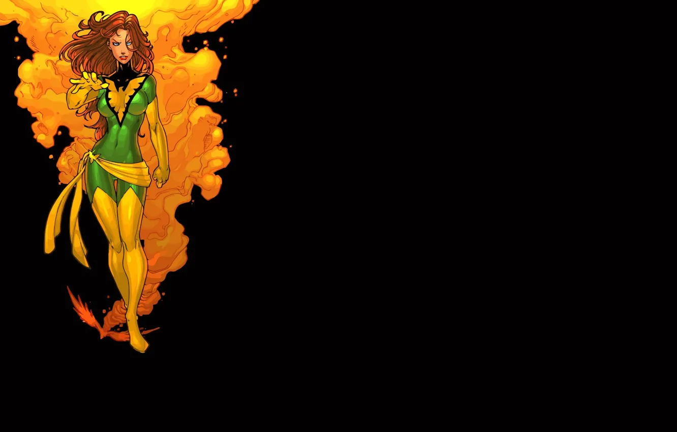 Фото обои девушка, черный фон, феникс, phoenix, комикс, x-men, Marvel Comics, Люди Икс