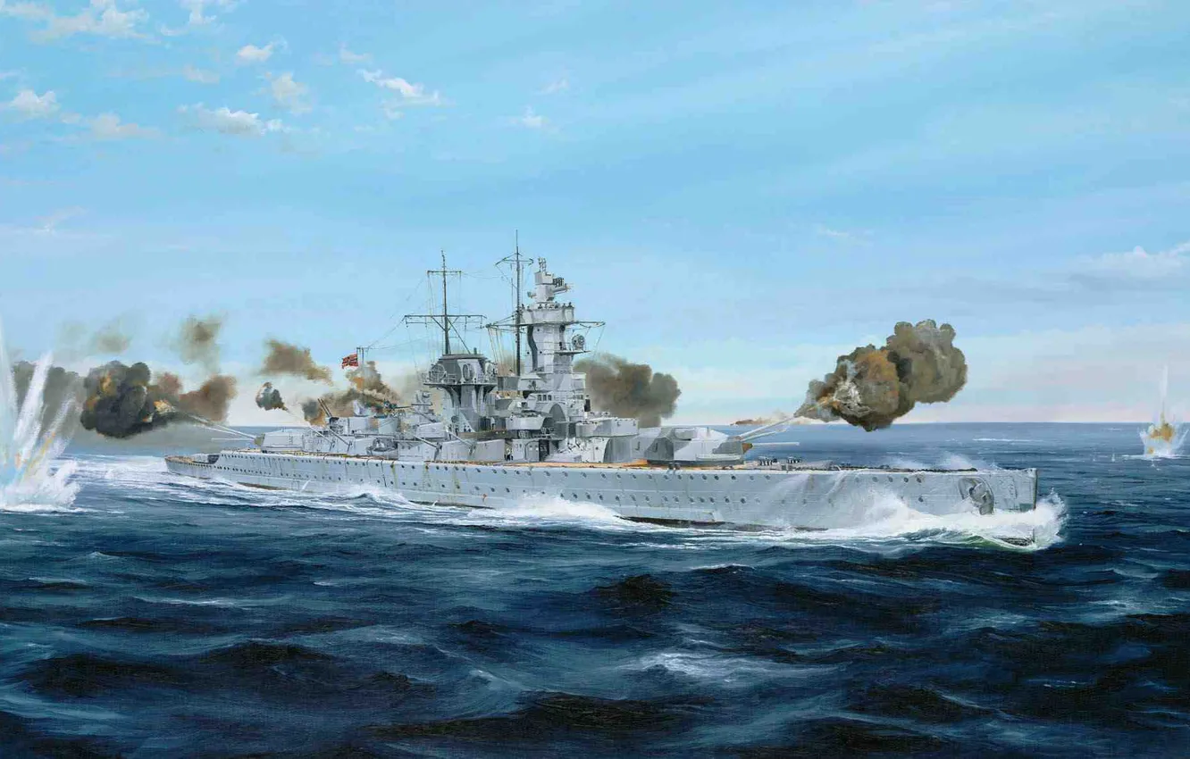 Фото обои корабль, арт, флот, военный, линкор, немецкий, WW2, карманный
