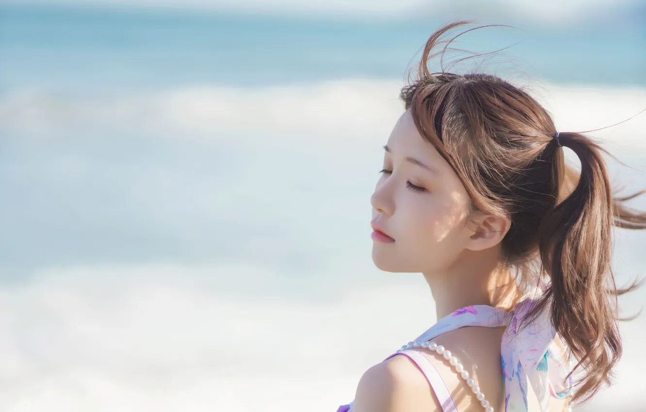 Фото обои Beautiful, Asian, Model, Coast, Beach, Woman, Ocean, Sea