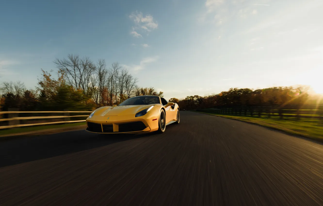 Фото обои Ferrari, 2017, 488, Ferrari 488 Spider 70th Anniversary "Bold Yellow"