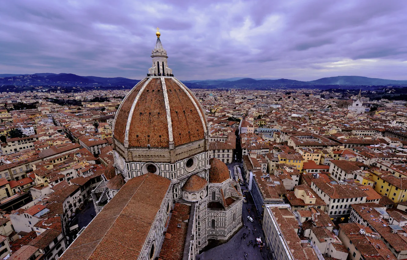 Фото обои Италия, панорама, собор, Флоренция, купол, Санта-Мария-дель-Фьоре, вид с колокольни Джотто
