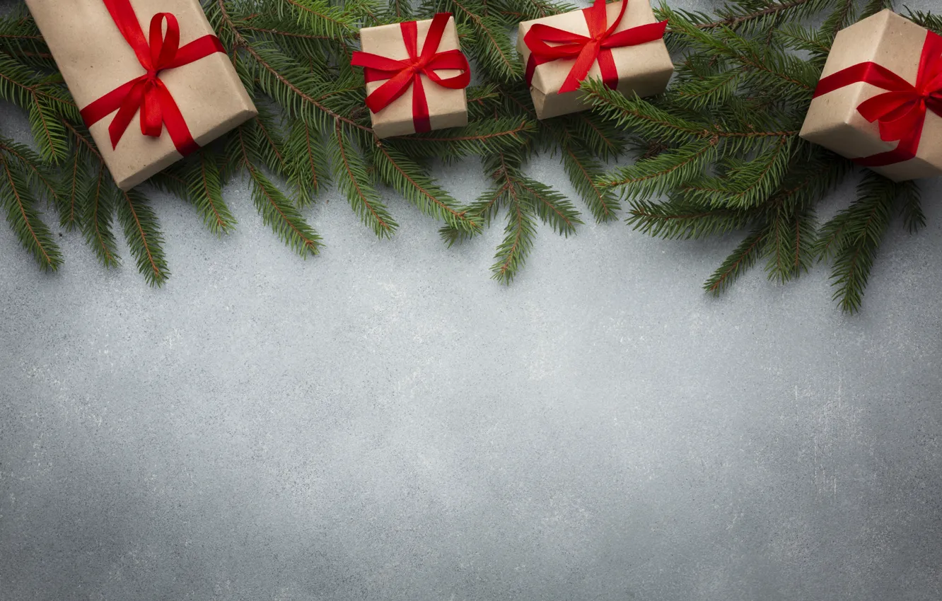 Фото обои подарок, елка, новый год, Рождество, лента, Christmas, happy new year, New Year