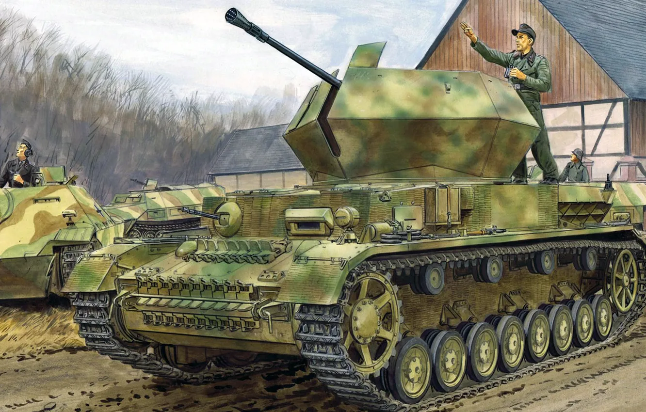 Фото обои рисунок, арт, Ausf. G, ЗСУ, w/Zimmerit, Flakpanzer IV, германская зенитная самоходная установка
