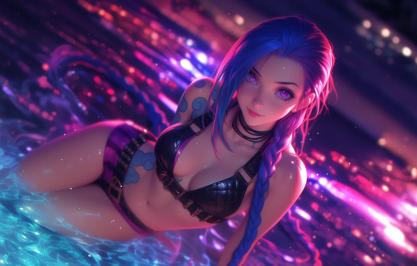 Фото обои обои, неон, wallpaper, anime, neon, League of Legends, лига легенд, Jinx