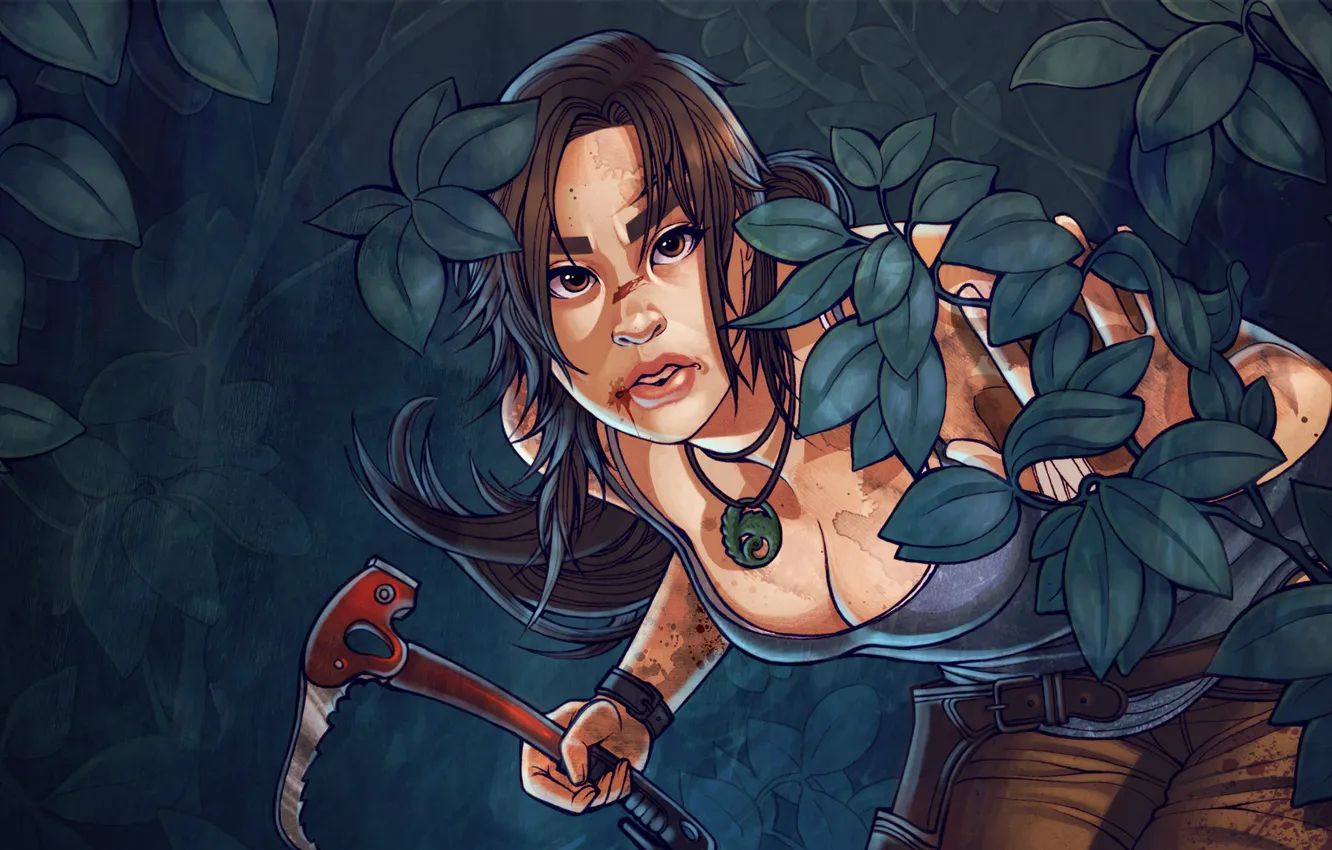 Фото обои лес, листья, Tomb Raider, Лара Крофт, Lara Croft