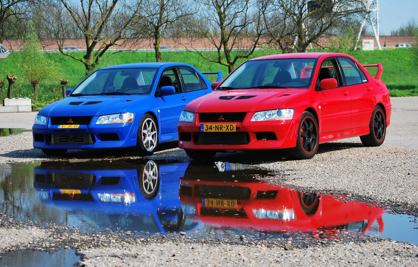 Фото обои Mitsubishi, Lancer, Red, Blue, Evolution VII, &