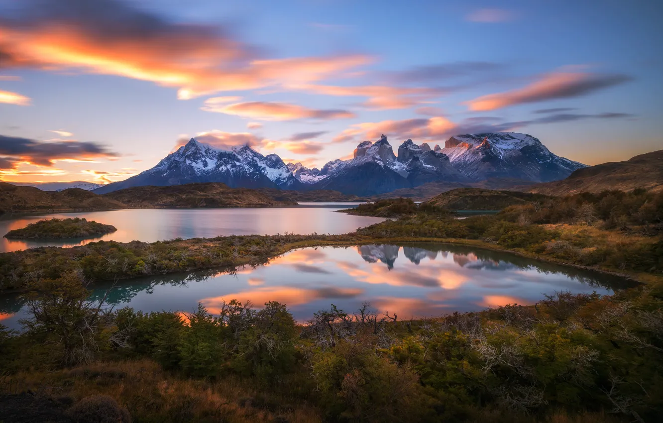 Фото обои озера, Чили, Южная Америка, Патагония, горы Анды