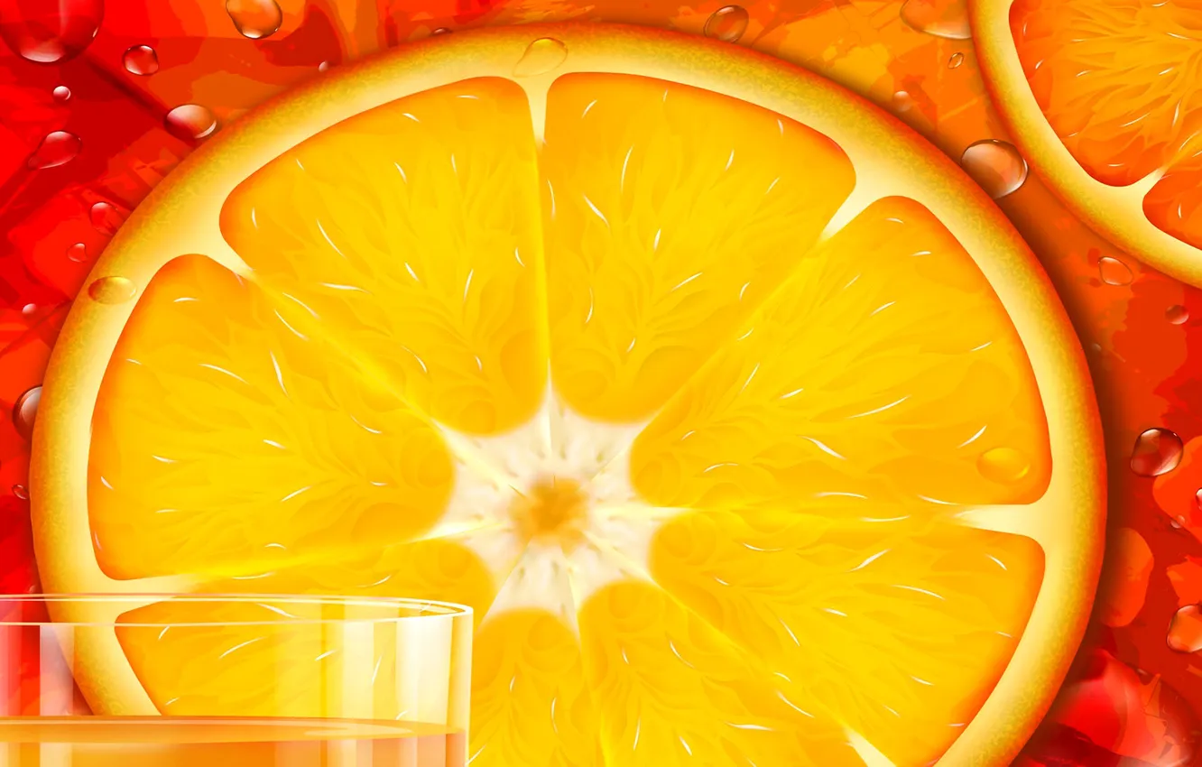 Фото обои стакан, рисунок, апельсин, вектор, кольцо, долька, сок