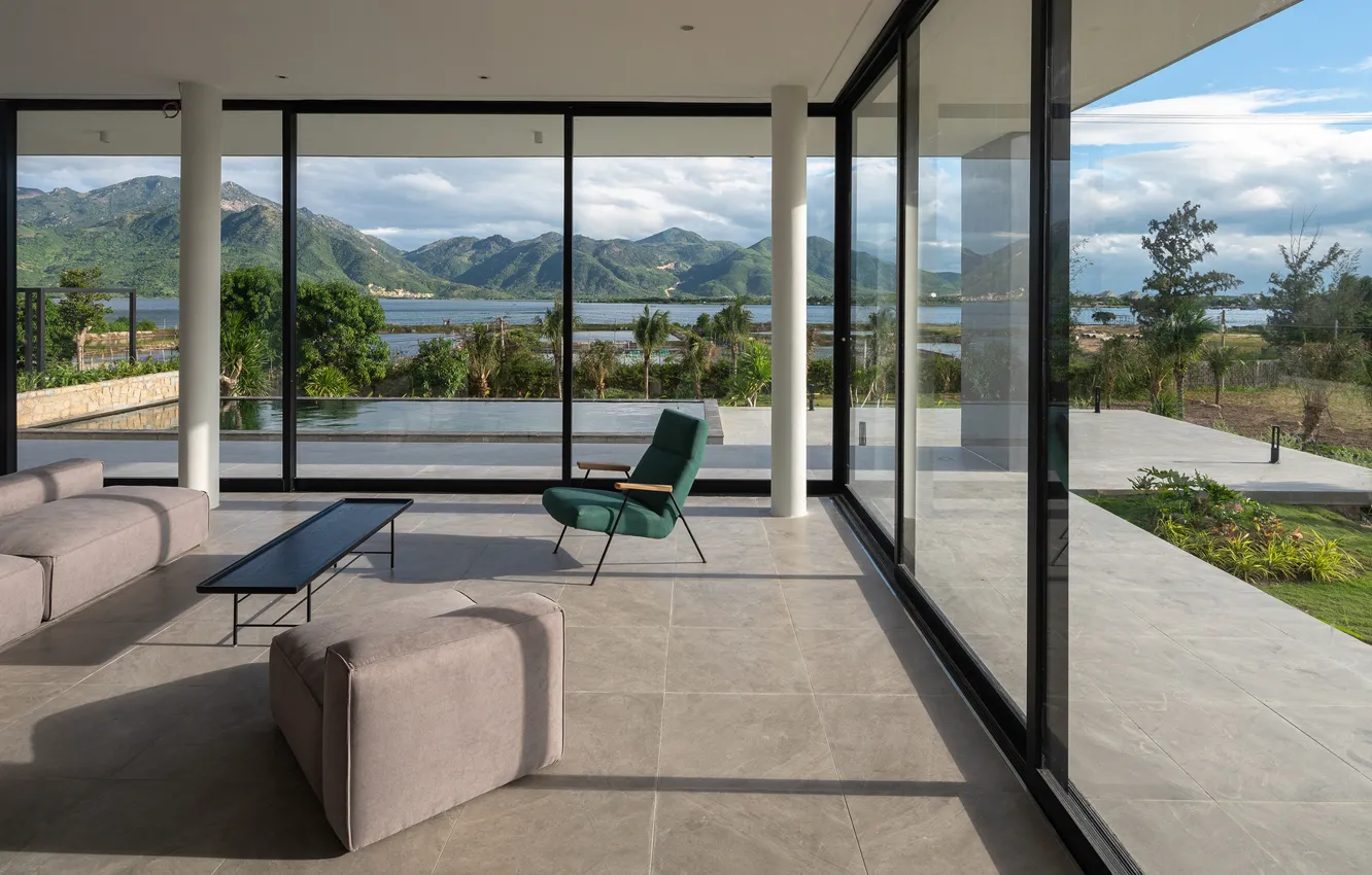 Фото обои интерьер, бассейн, терраса, гостиная, Vietnam, by Idee Architects, Cam Hai House