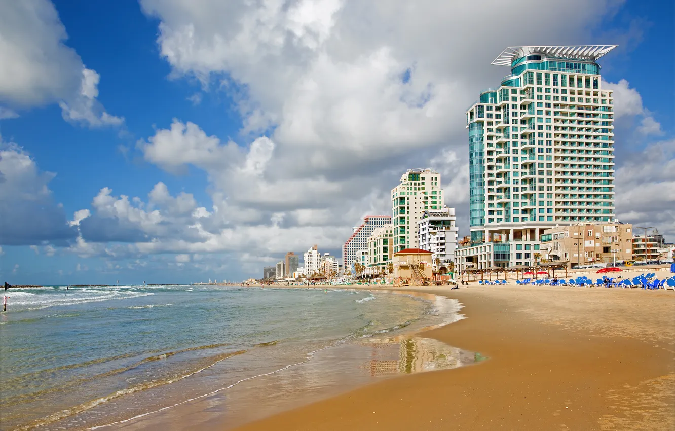 Фото обои city, sea, coast, nature, sand, israel, rest, peoples