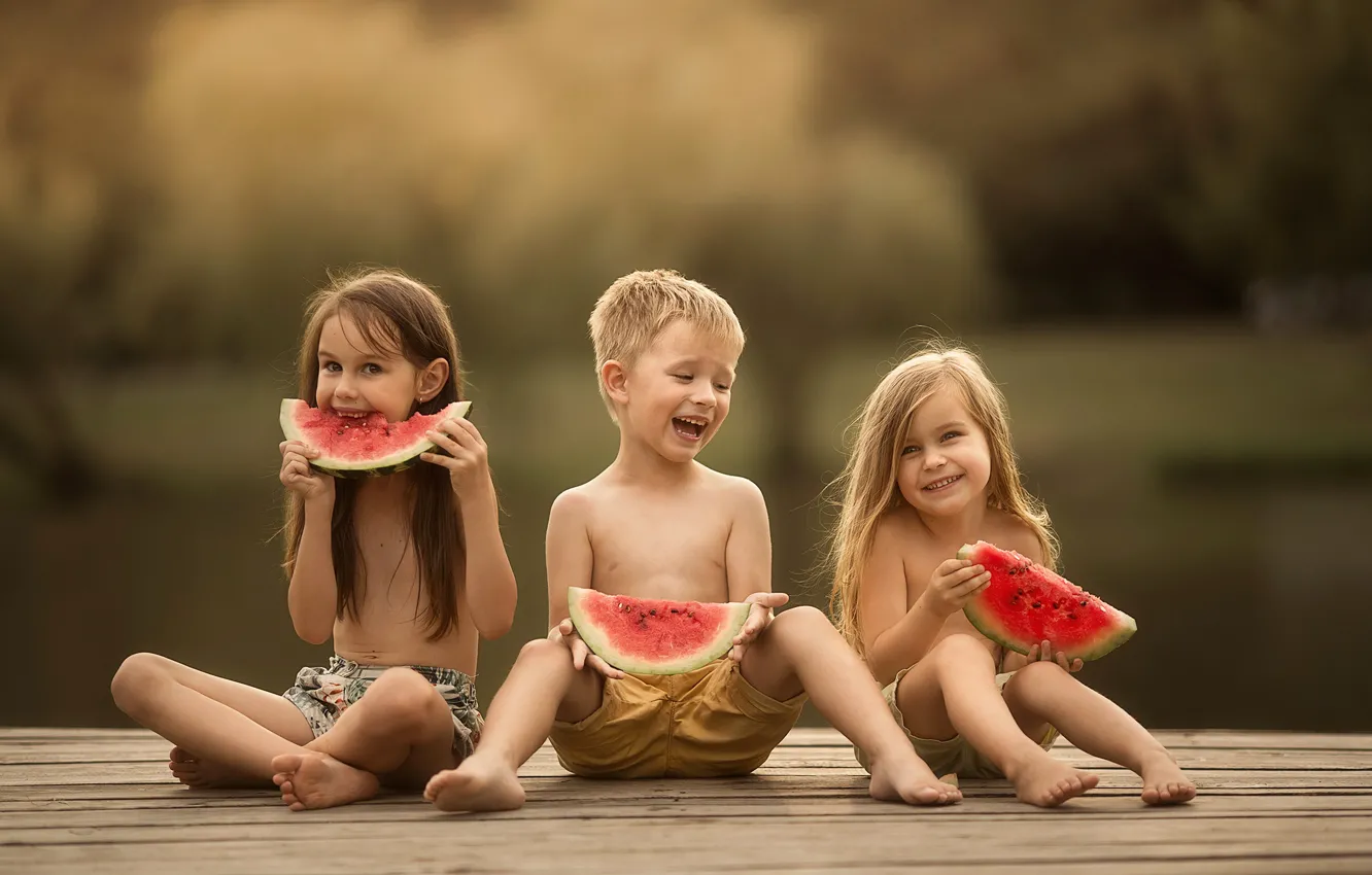 Фото обои радость, дети, детство, арбуз, Masha Maas