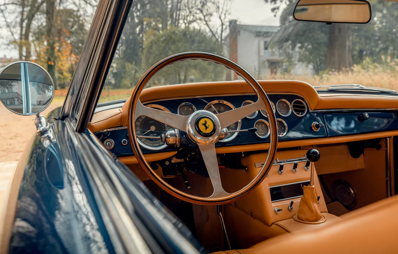 Фото обои Ferrari, logo, 1963, 250, steering wheel, Ferrari 250 GTE 2+2