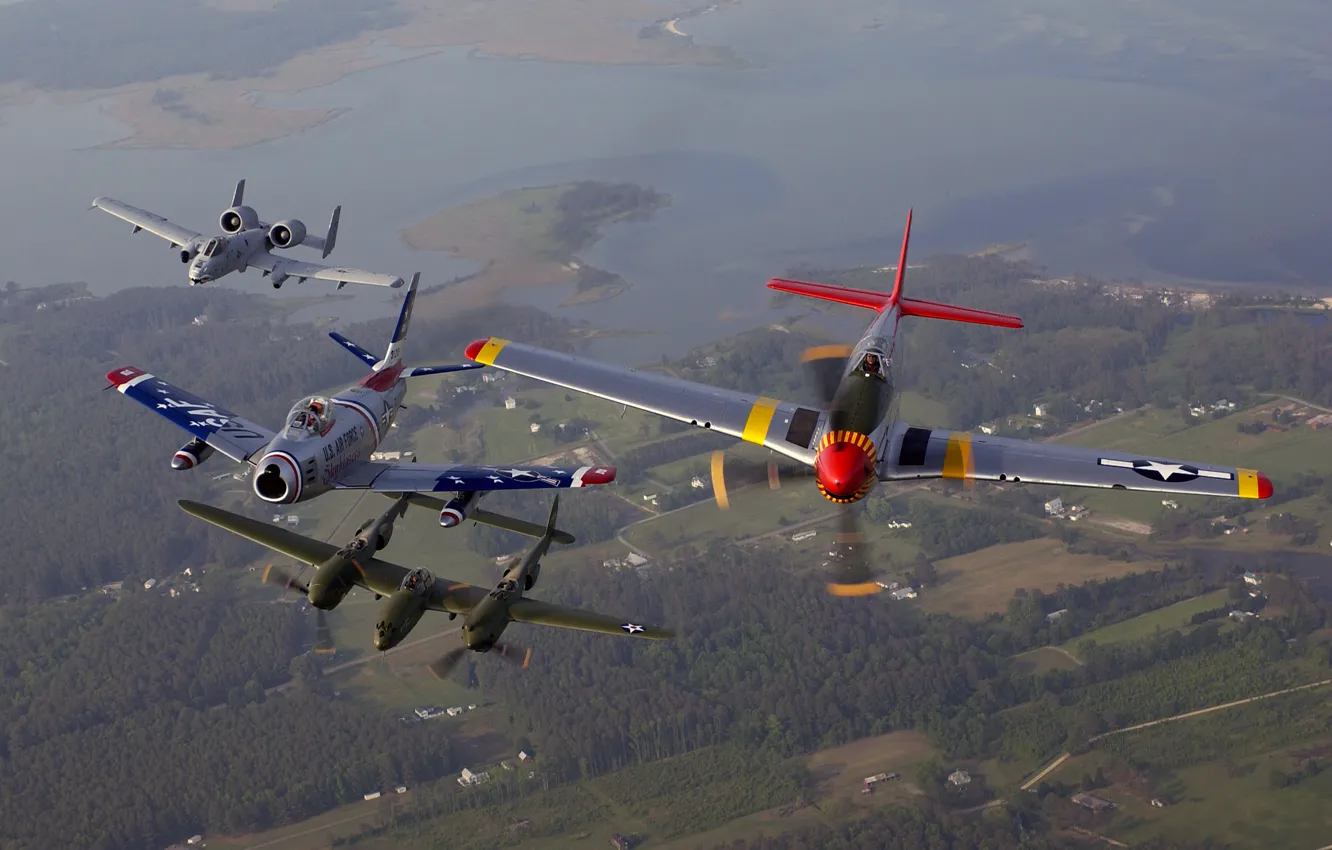 Фото обои полет, Mustang, самолеты, P-51, Lightning, A-10, Thunderbolt, Sabre